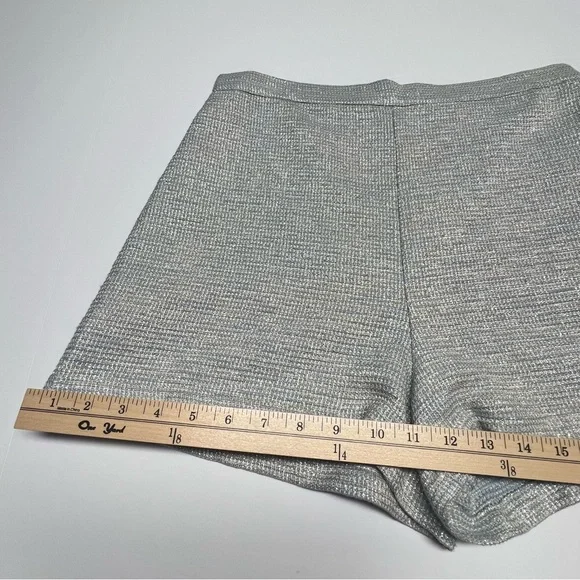 LAVENDER BROWN Silver Blue Tweed Shorts L High Waist Textured Lined Dressy Chic - Picture 11 of 14